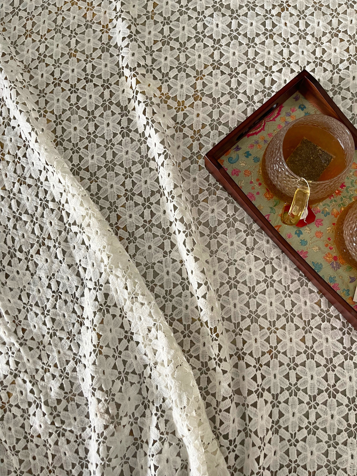 small flower pattern white net centre table cloth cover