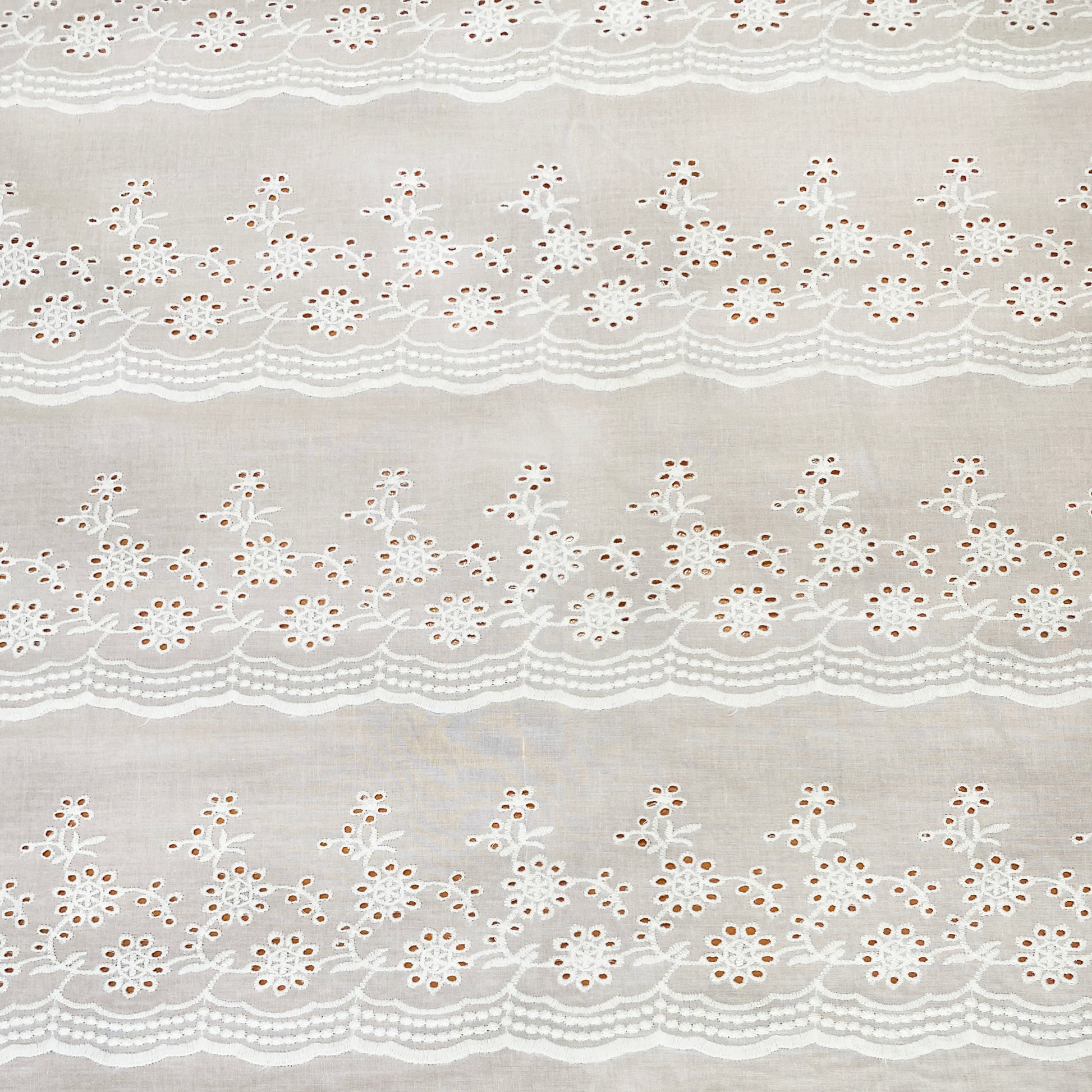 floral print white dyeable schiffli fabric