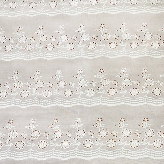 floral print white dyeable schiffli fabric