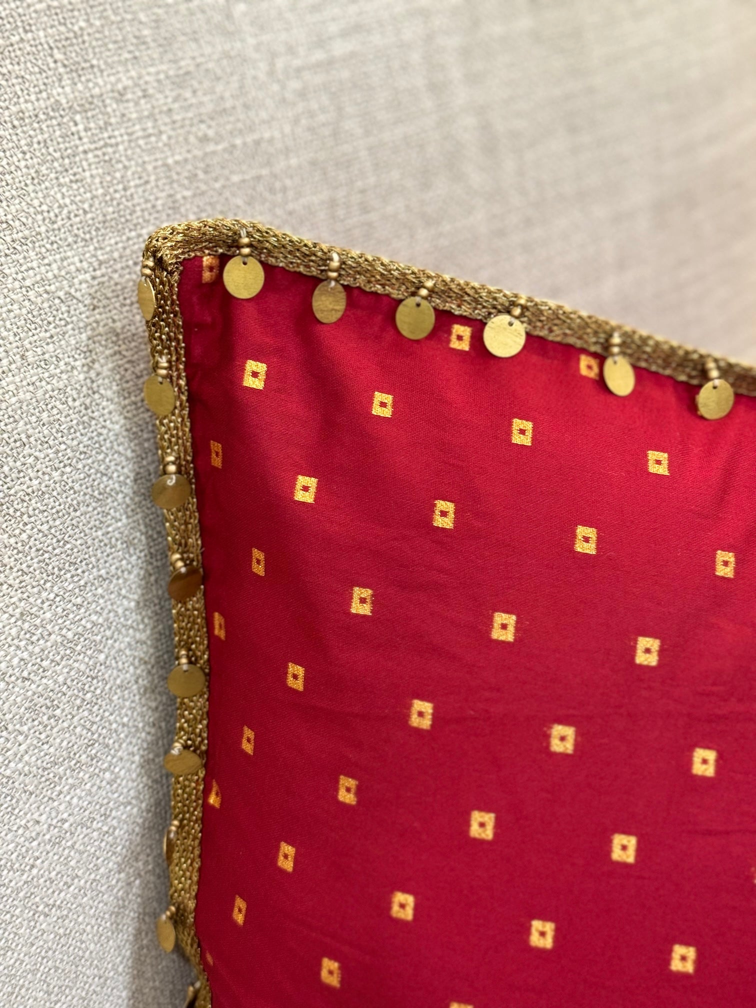maroon silk bandhni cushion cover