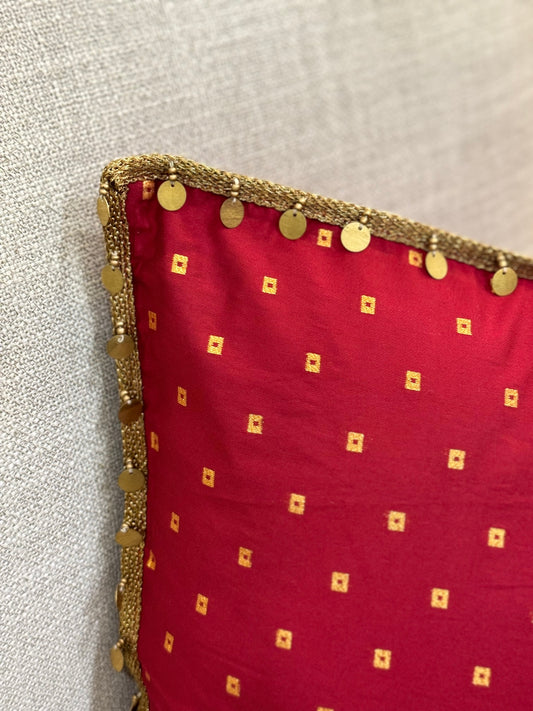 maroon silk bandhni cushion cover