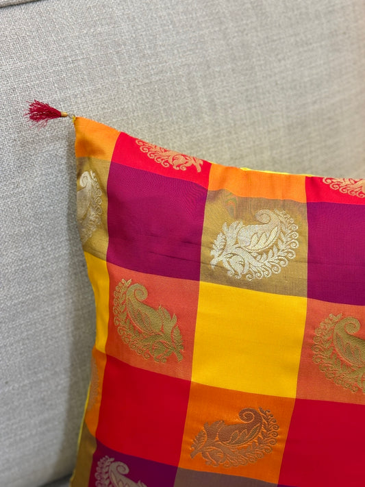 multicoloured brocade cushion cover