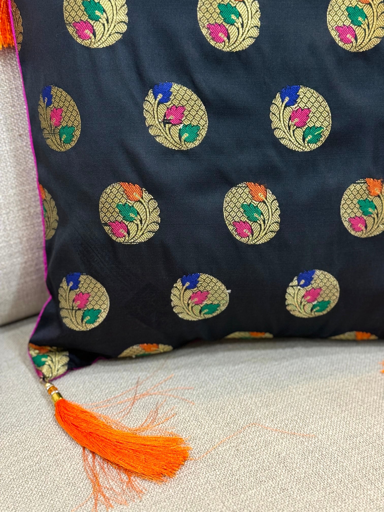 black brocade print cushion cover
for sofa