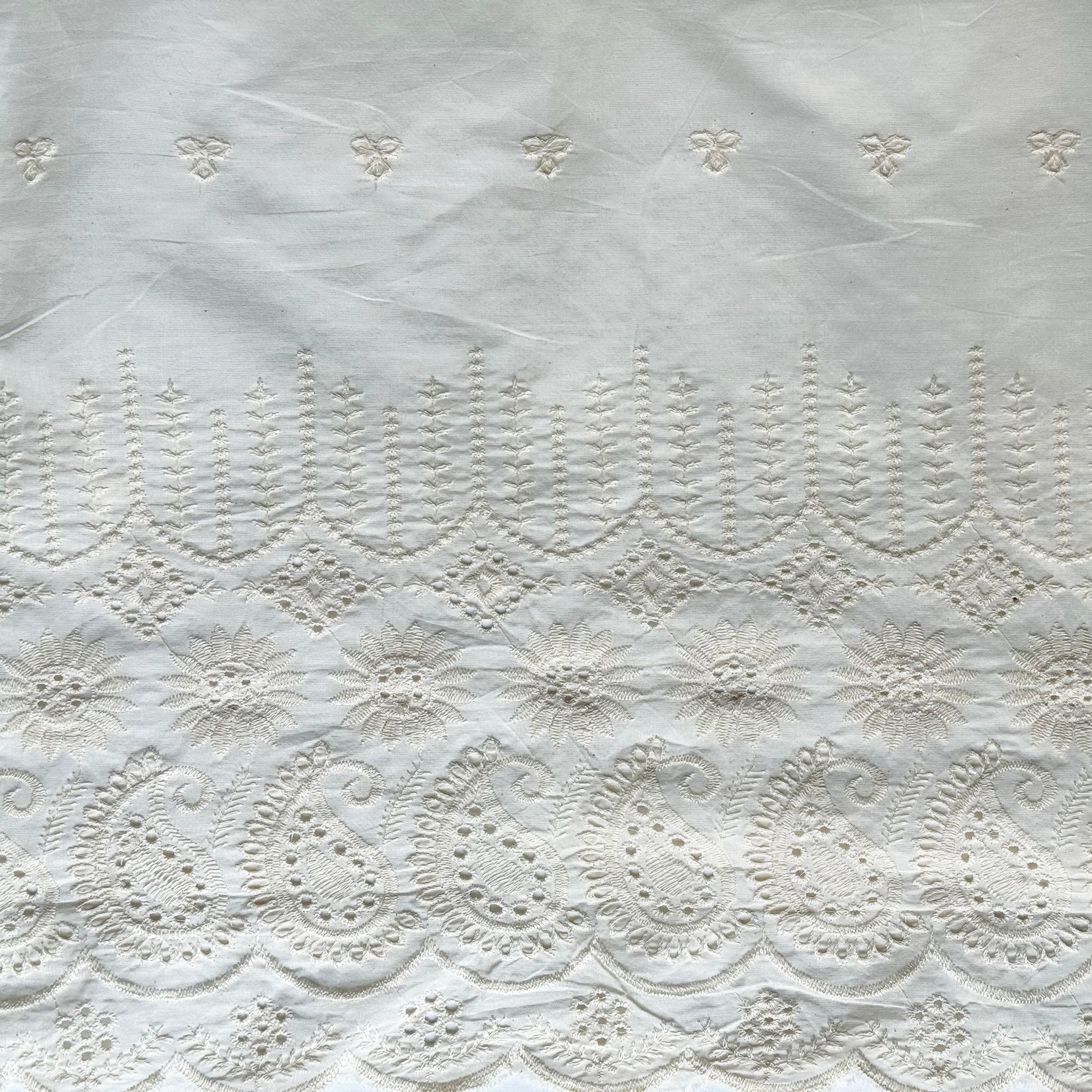 paisley design white eyelet hakoba dress material