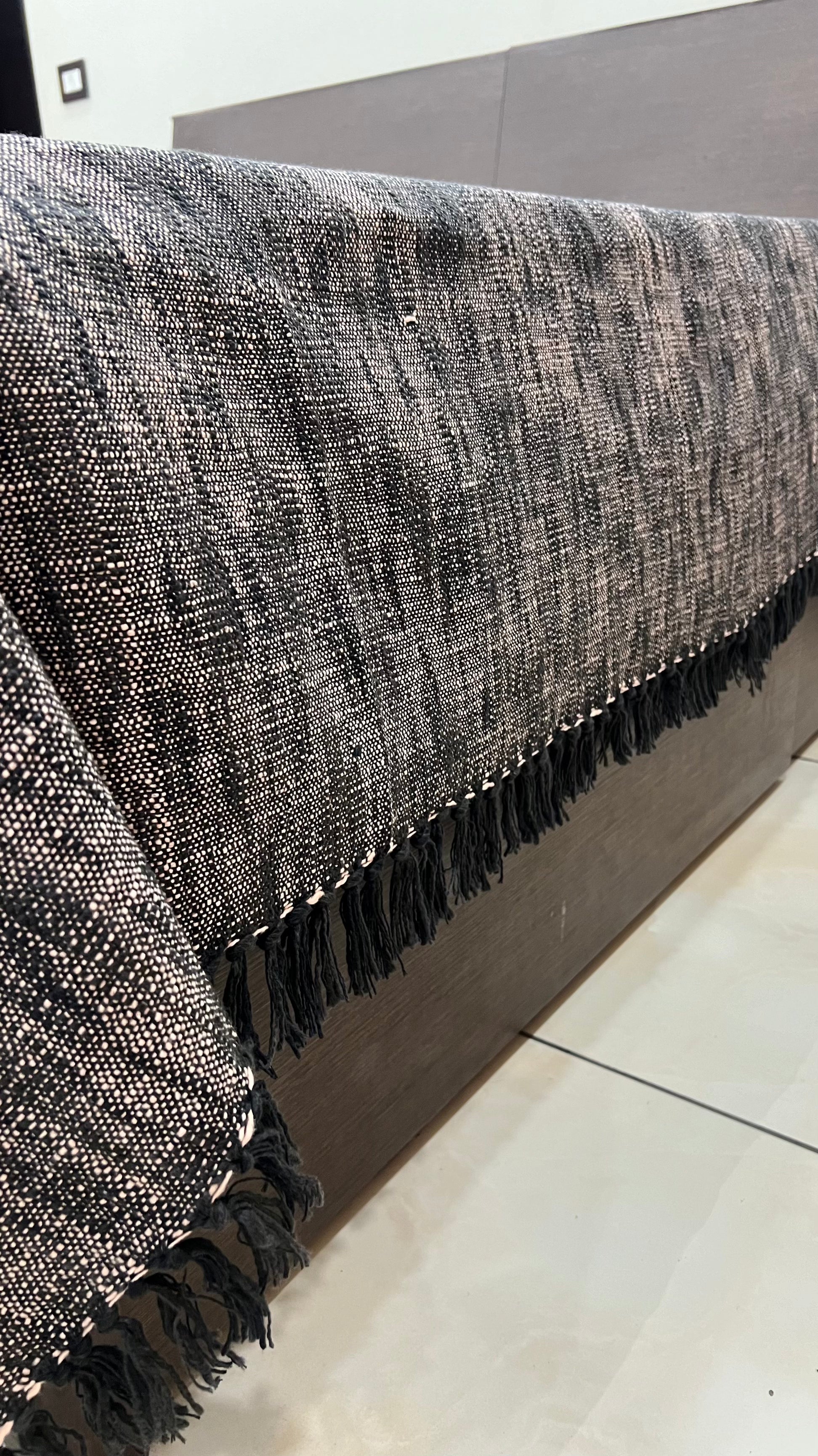 grey and black textured handloom bedspread for king size bed