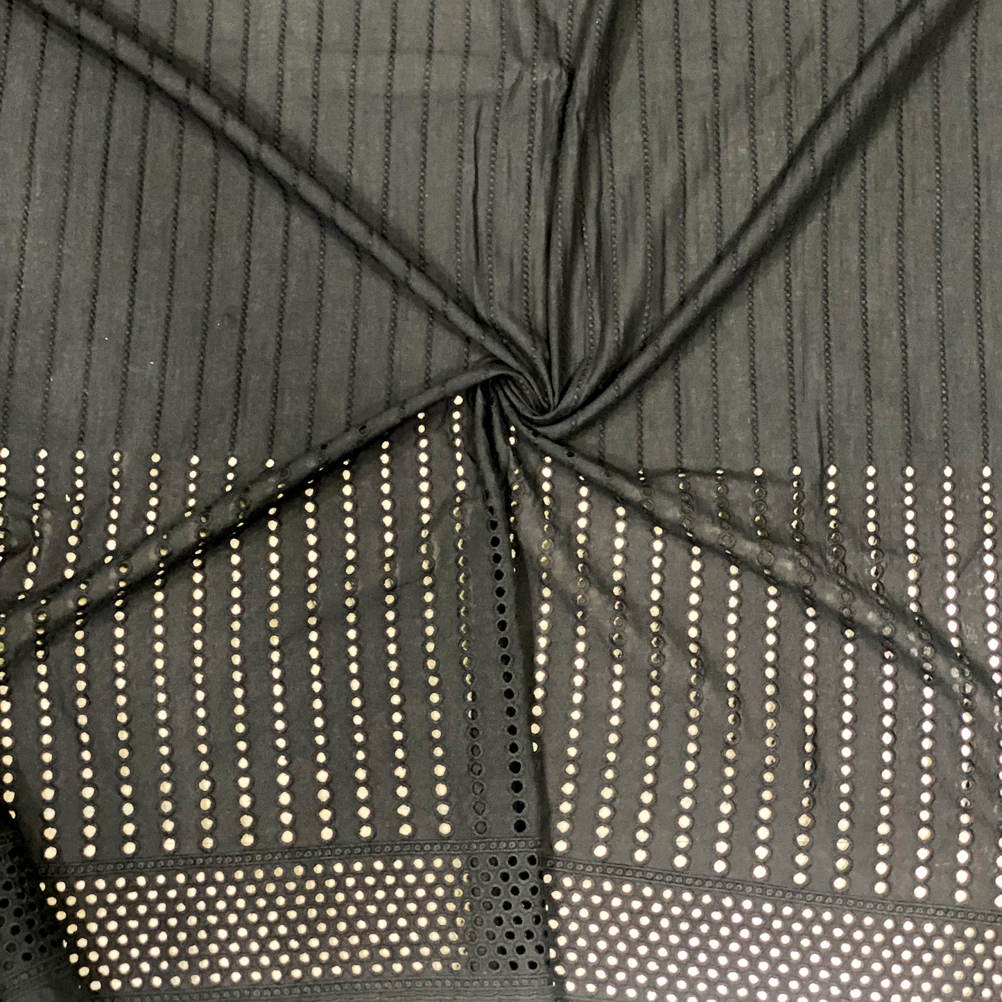 Black Jharokha Eyelet Hakoba Fabric