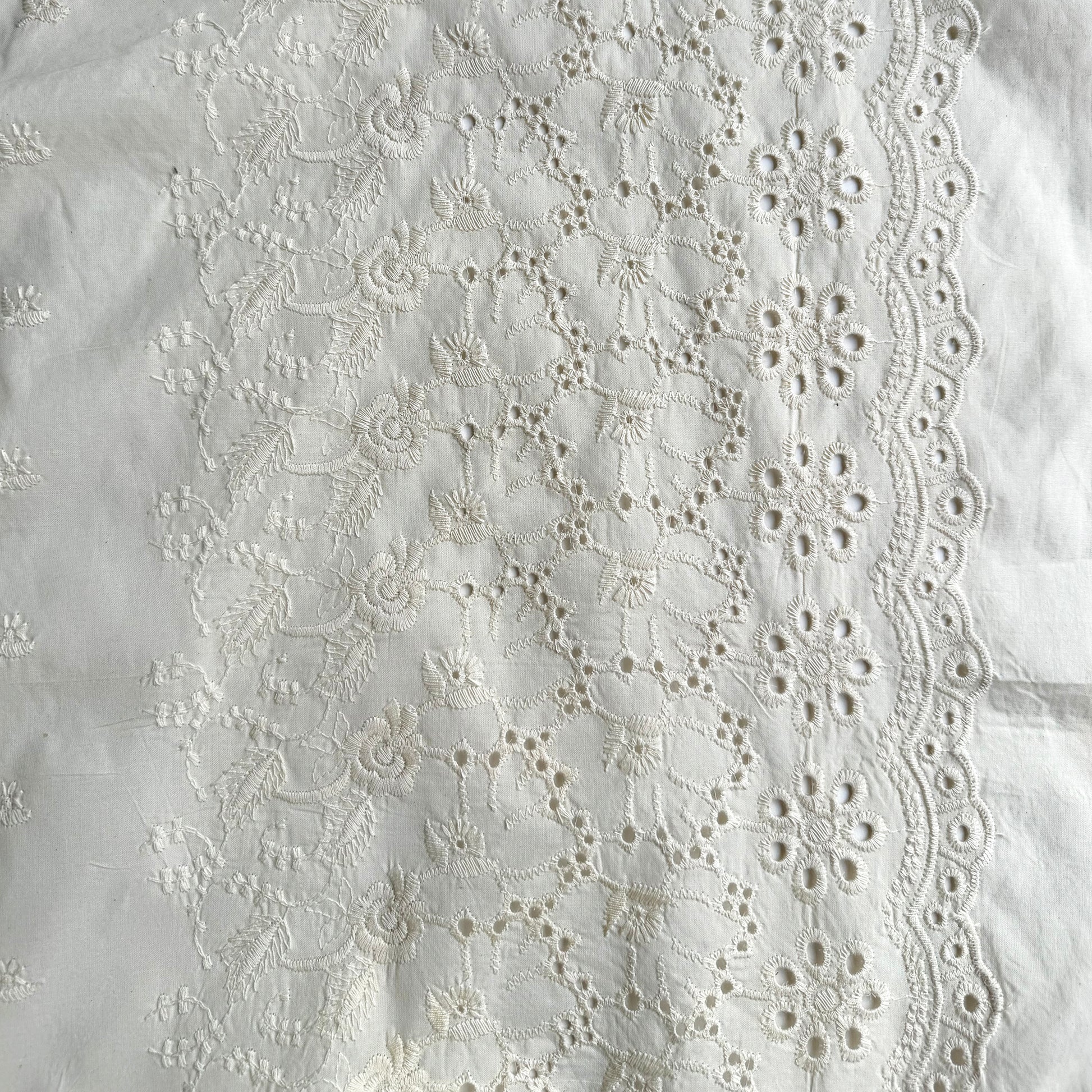 schiffli embroidery fabric in white colour