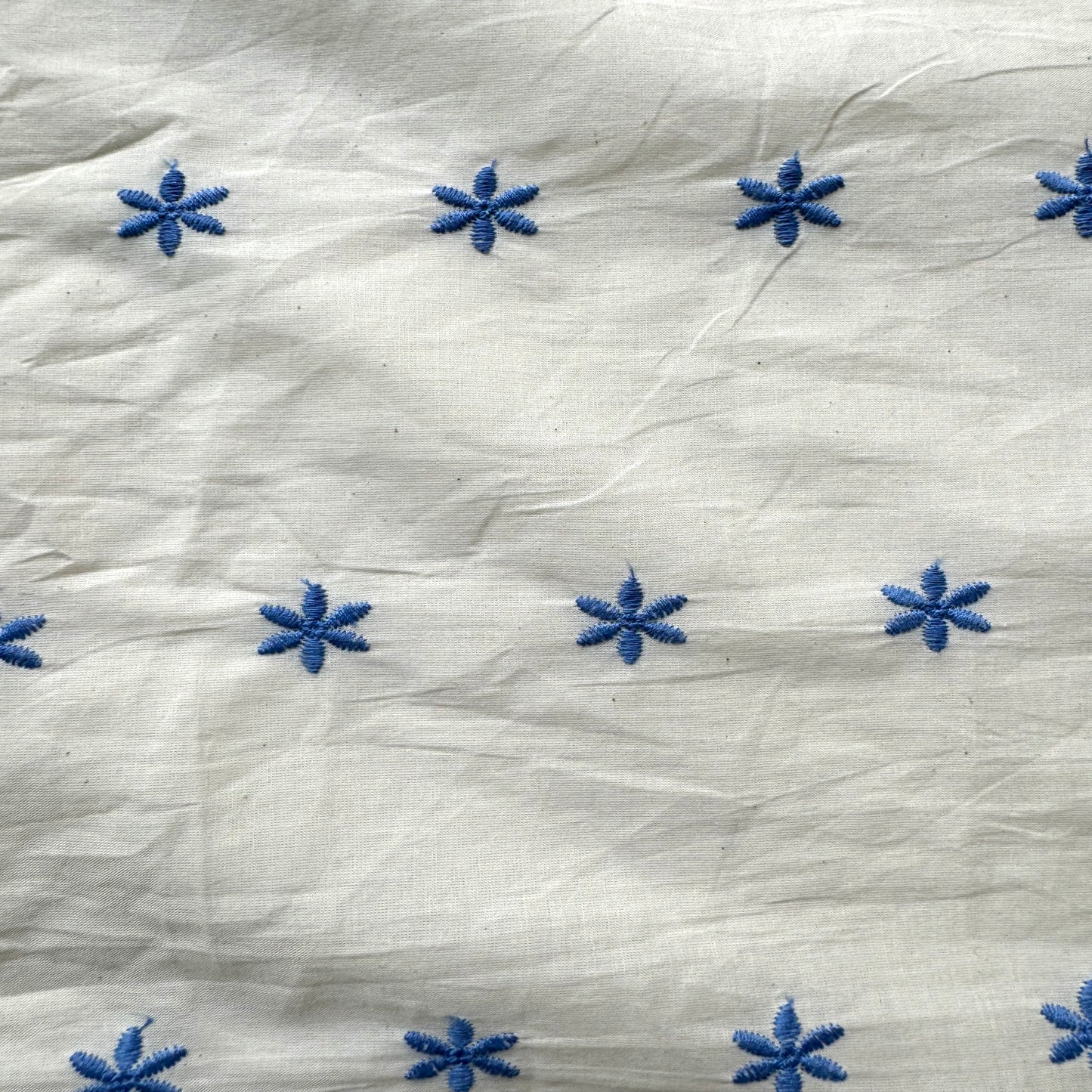 blue and white lace cotton fabric