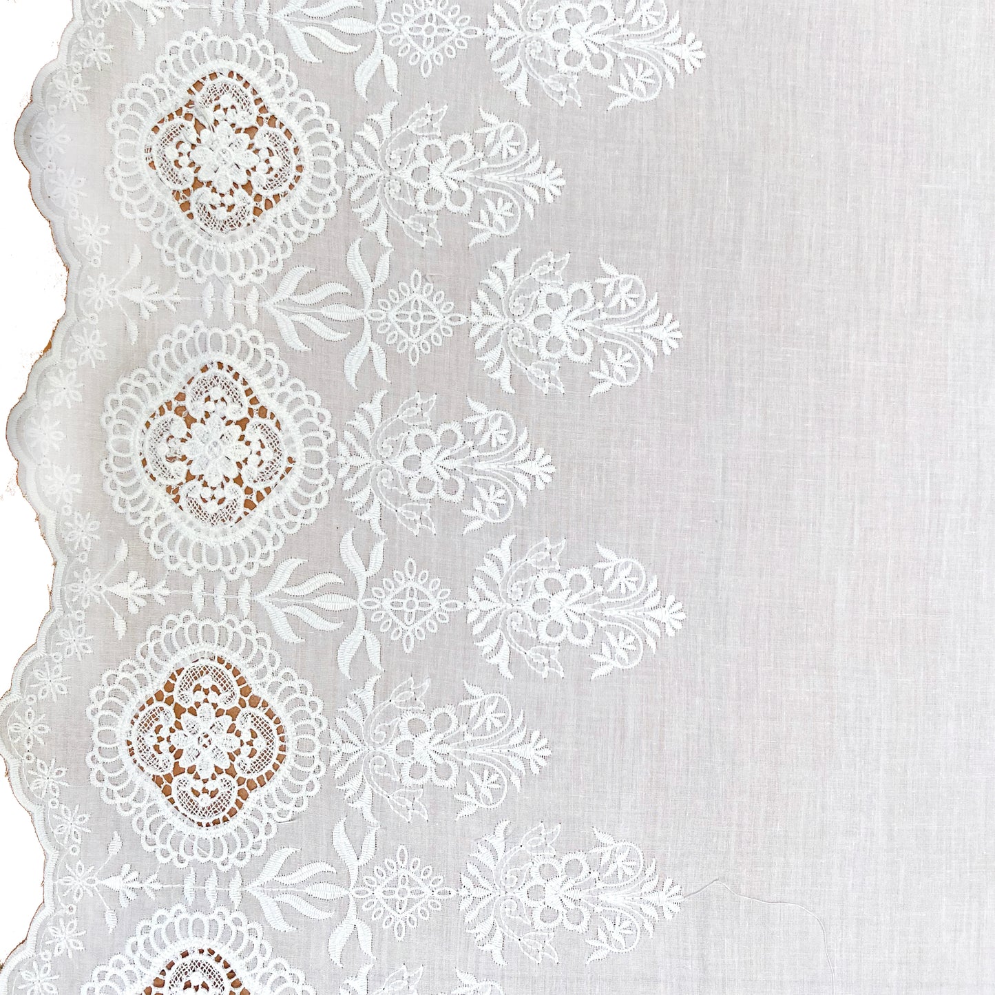 white border dyeable hakoba lace schiffl fabric