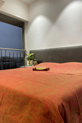 rust handloom cotton bedcover for double bed