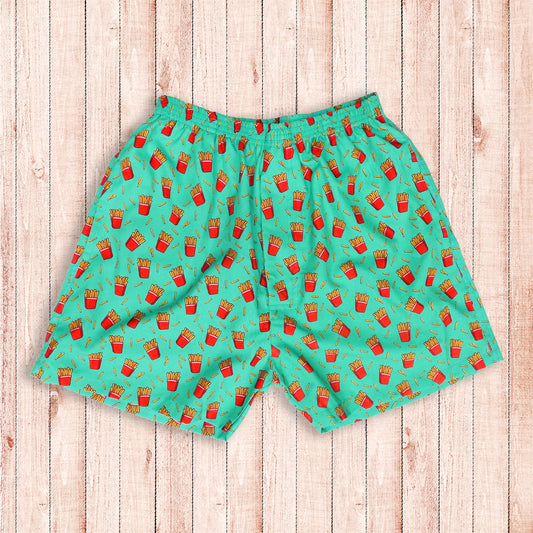 quick-dry-french-fries-print-green-boxer-shorts-for-women