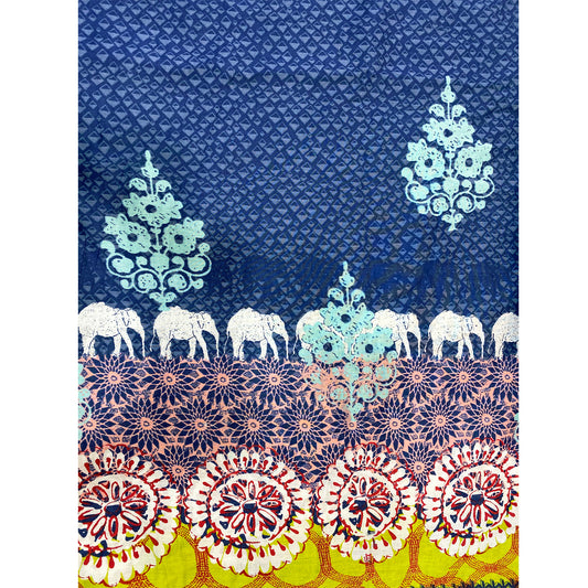 Printed Cotton Fabric With Elephant Border