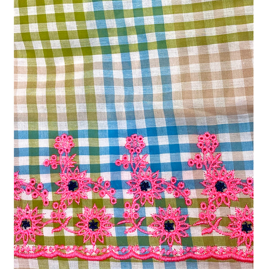 Cotton Checks Print With Embroidered Border