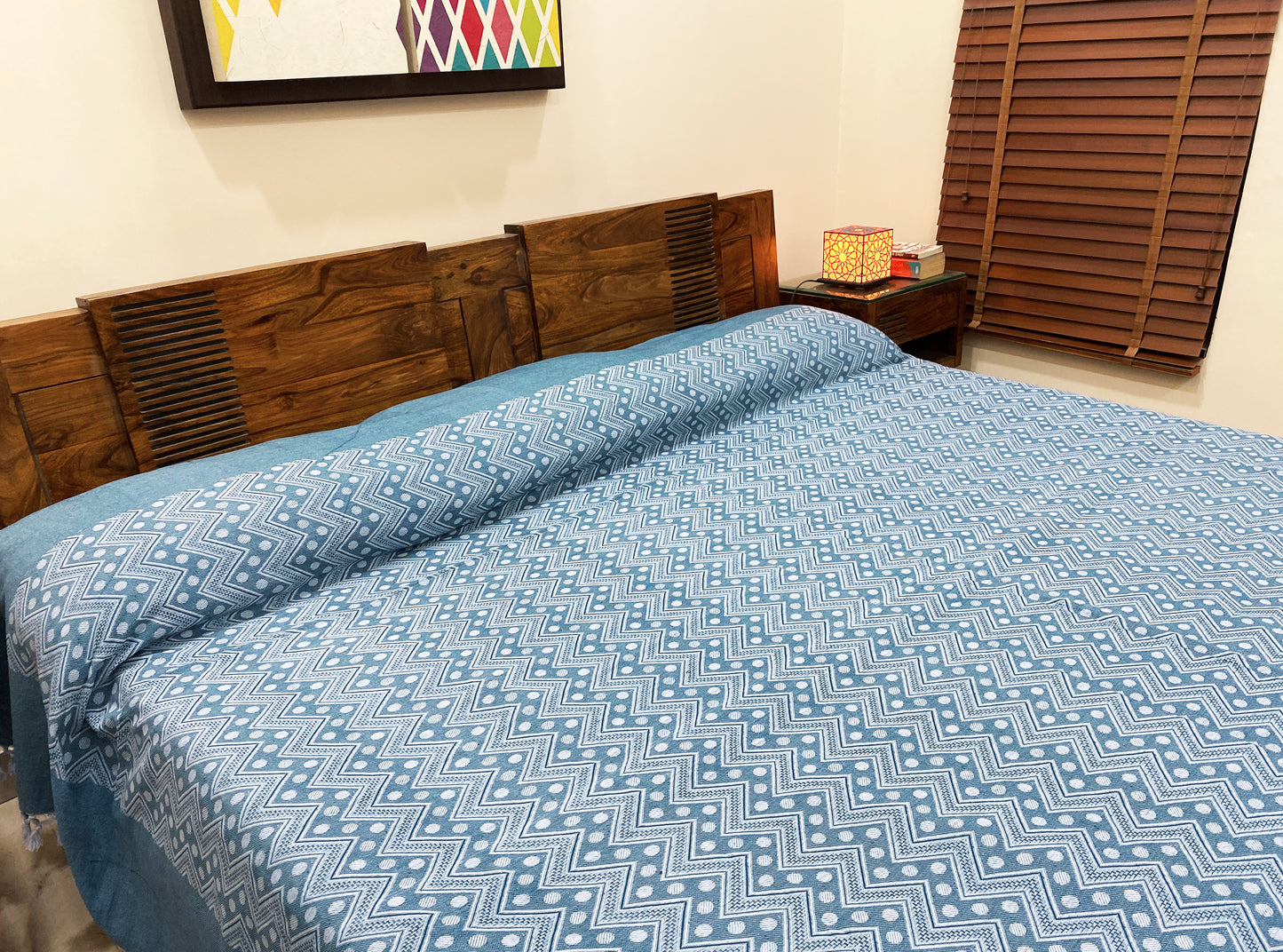 Blue & White Patterned Bed Cover