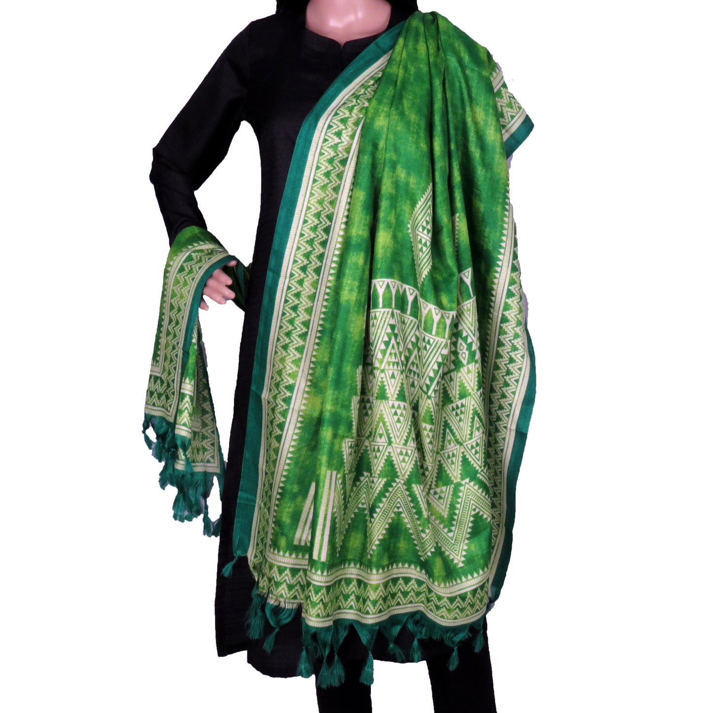 green and white art silk dupatta online