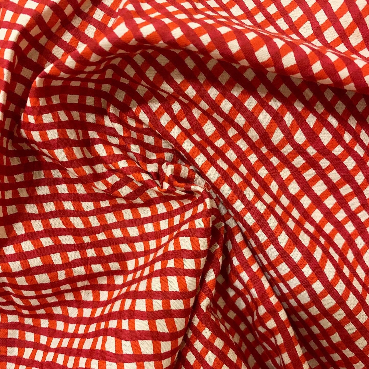 Summery Rust & Orange Checks Cotton Fabric