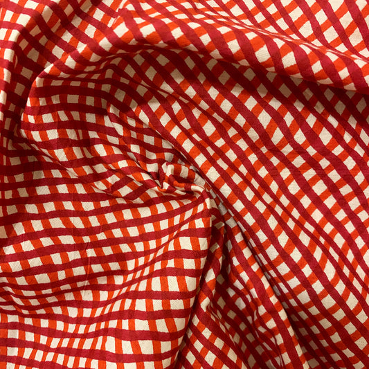 Summery Rust & Orange Checks Cotton Fabric