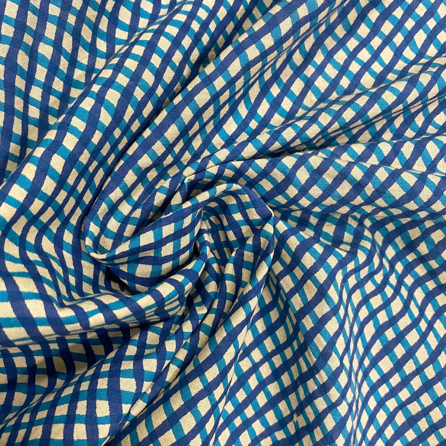 Blue & White Checks Cotton Fabric