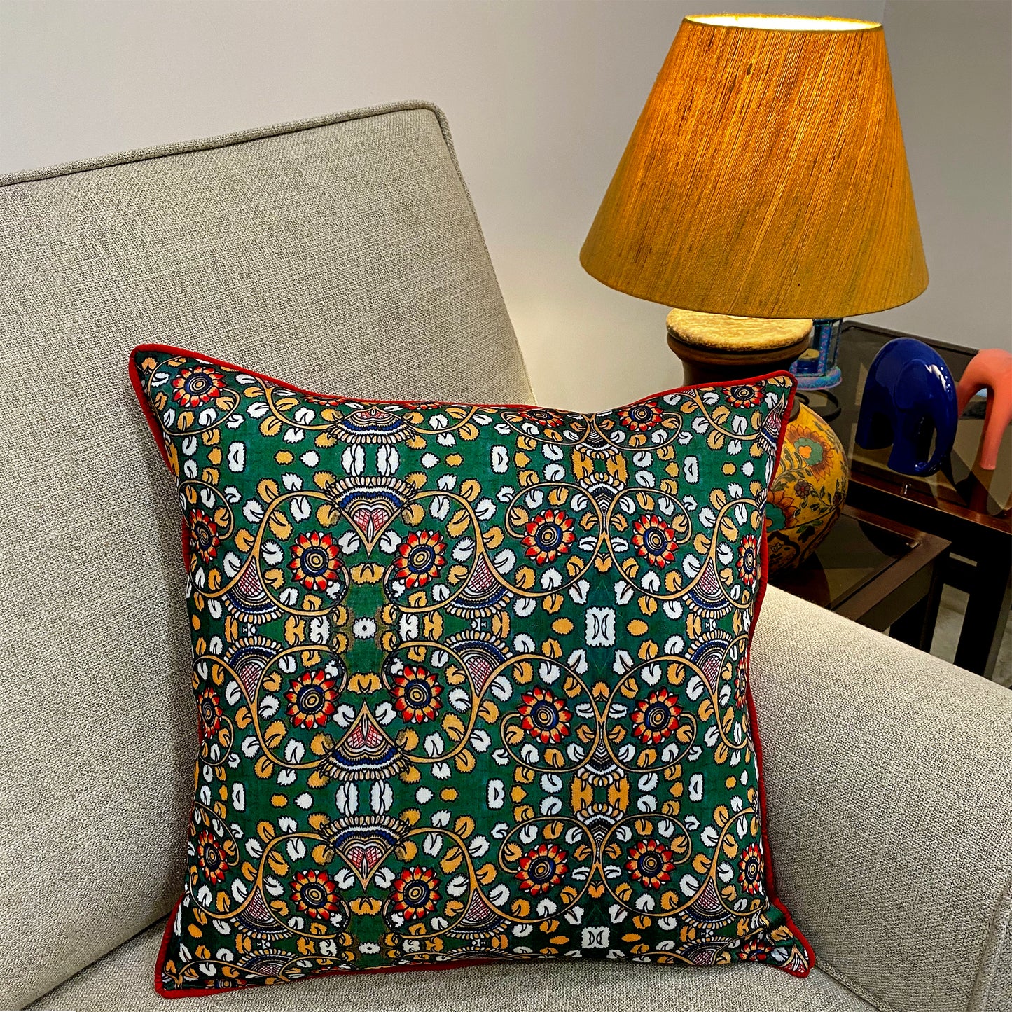 Luxe Tussar Silk Kalamkari Cushion Cover