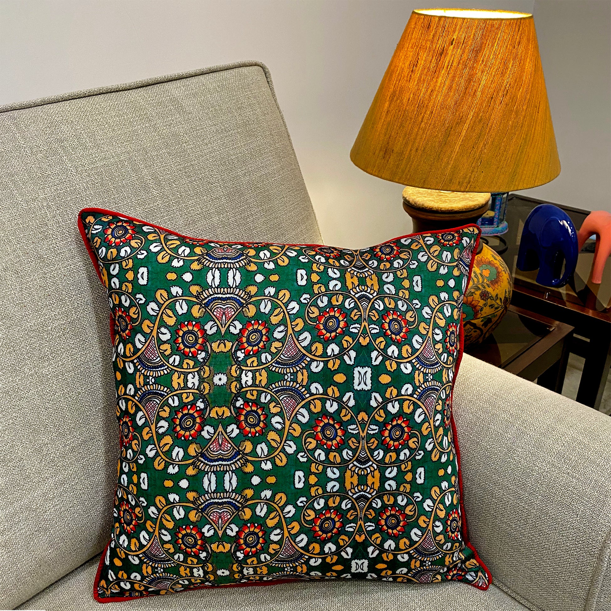 kalamkari luxe silk cushion cover for sofa