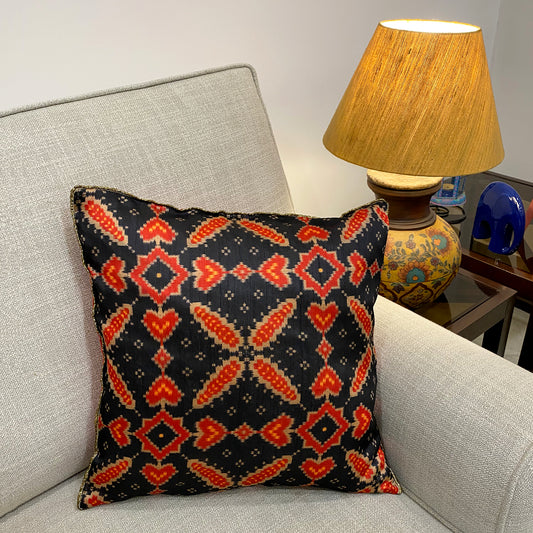 tusser silk black and red cushion cover for festive decor