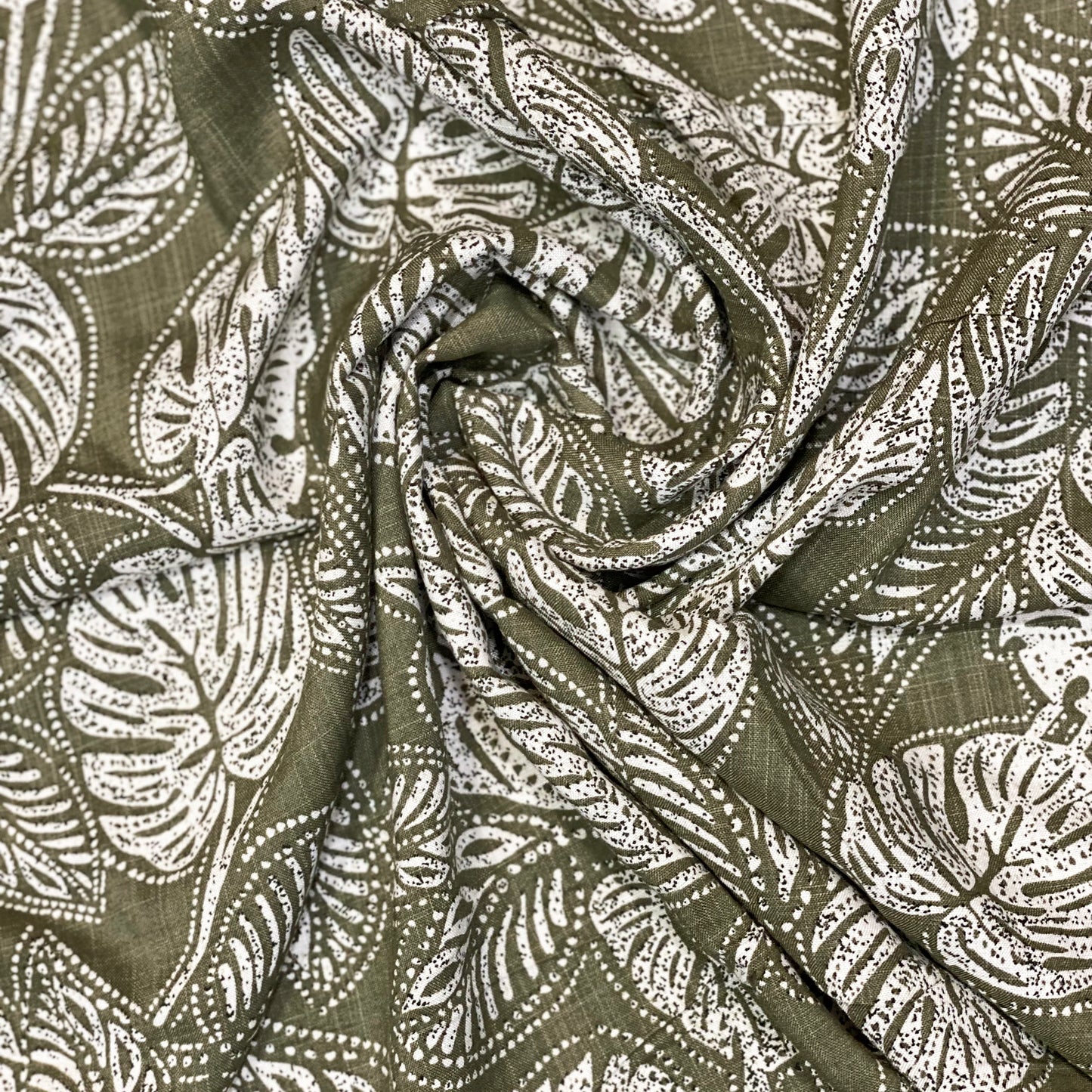 Monstera Bottle Green Rayon Fabric