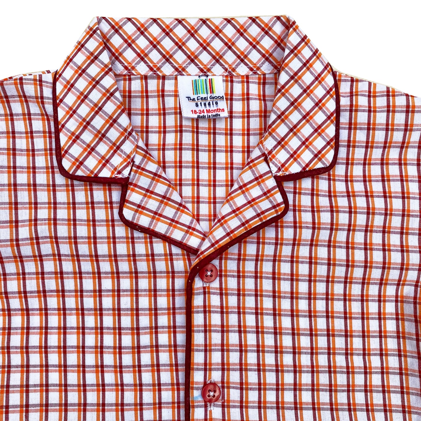 Maroon & Orange Checkered Boys Cotton Night Suit