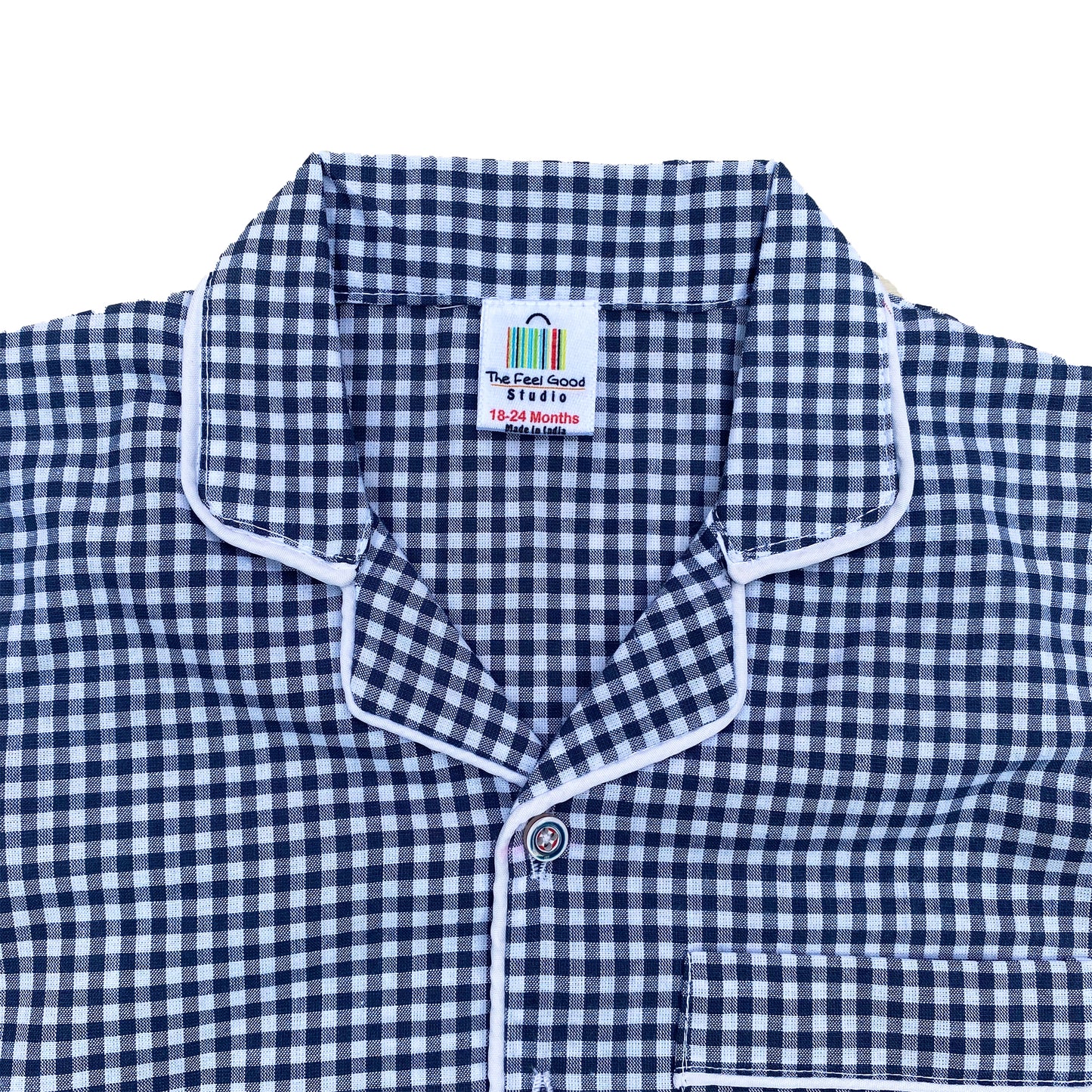 Blue Checkered Cotton Girls Night Suit