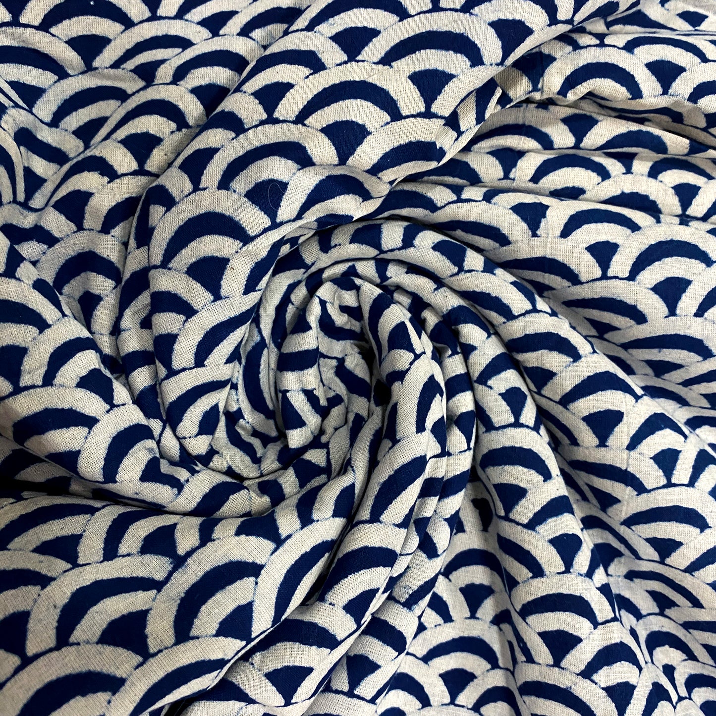 Fish Scales Indigo Cotton Fabric