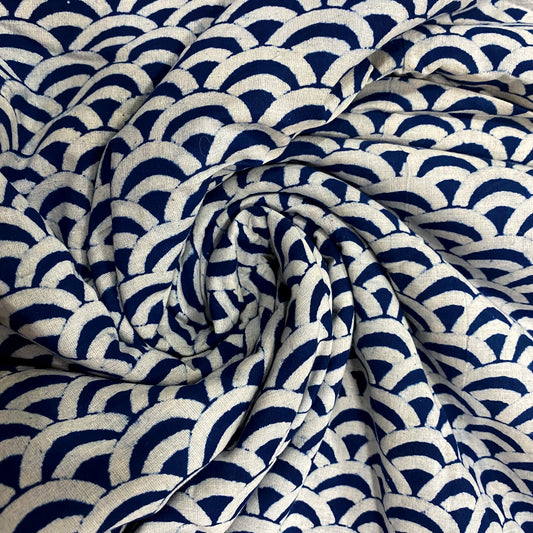 Fish Scales Indigo Cotton Fabric