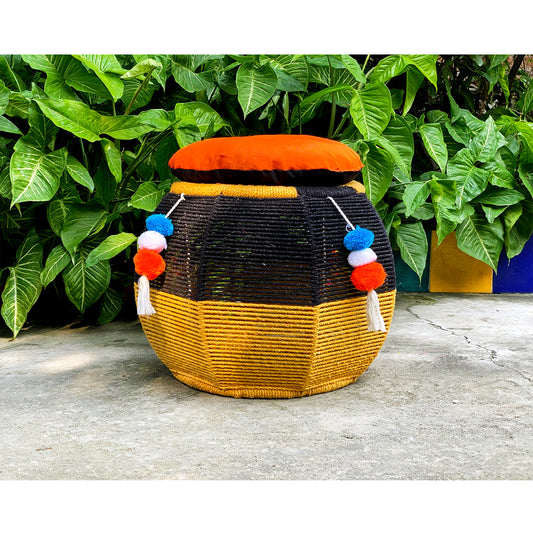 Black & Marigold Rattan Seat (Single Piece)