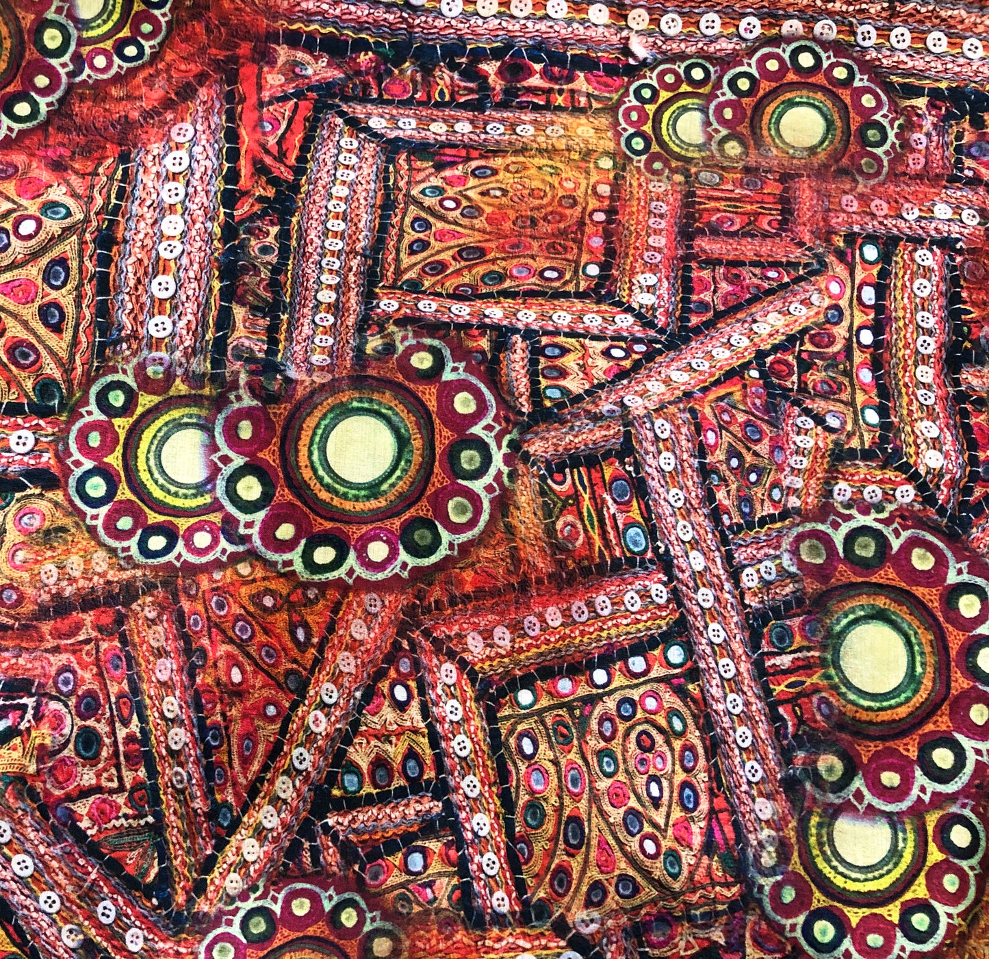 Beautifully printed Indian Folk Art Chennai Silk Fabric