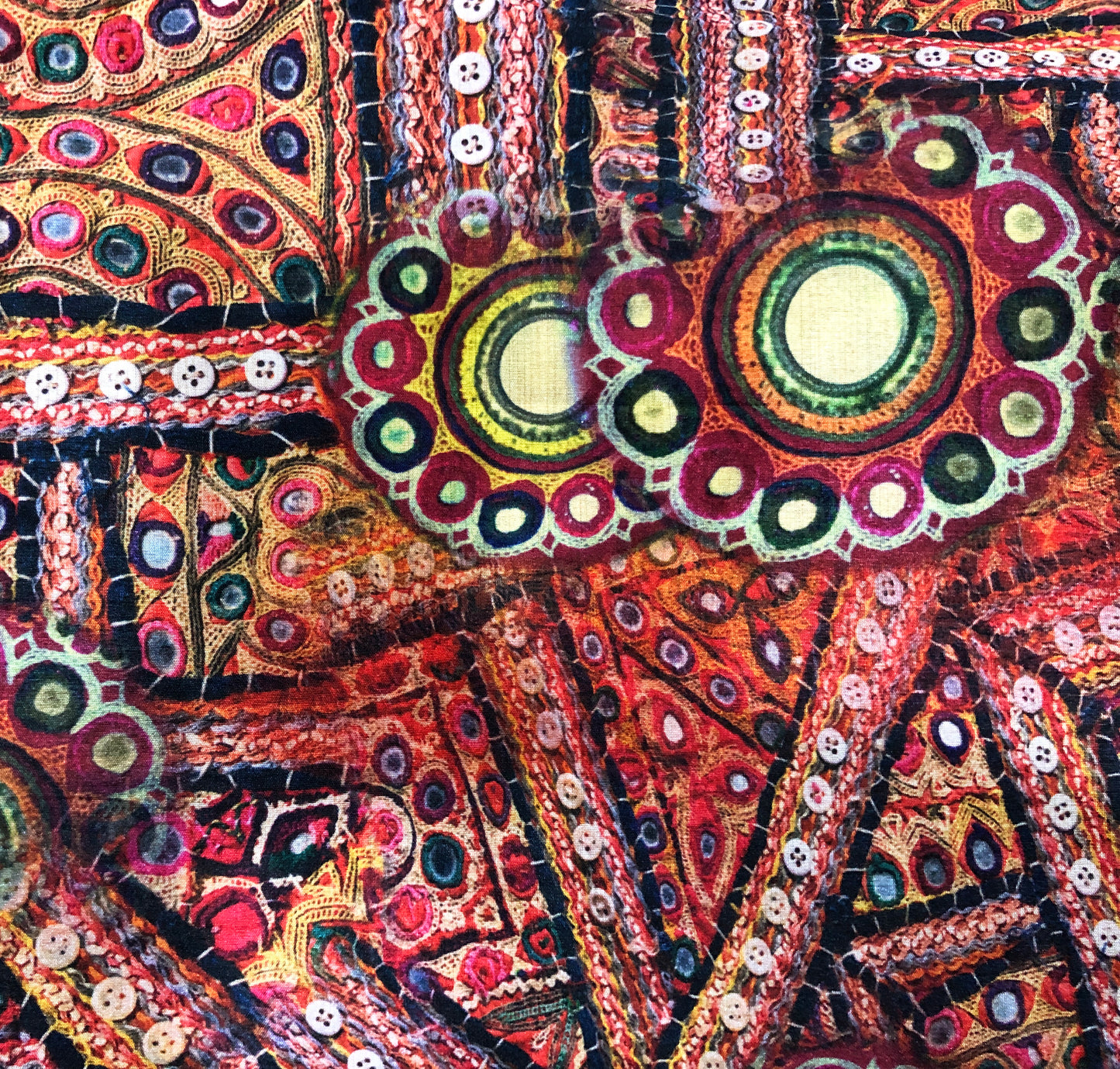Beautifully printed Indian Folk Art Chennai Silk Fabric