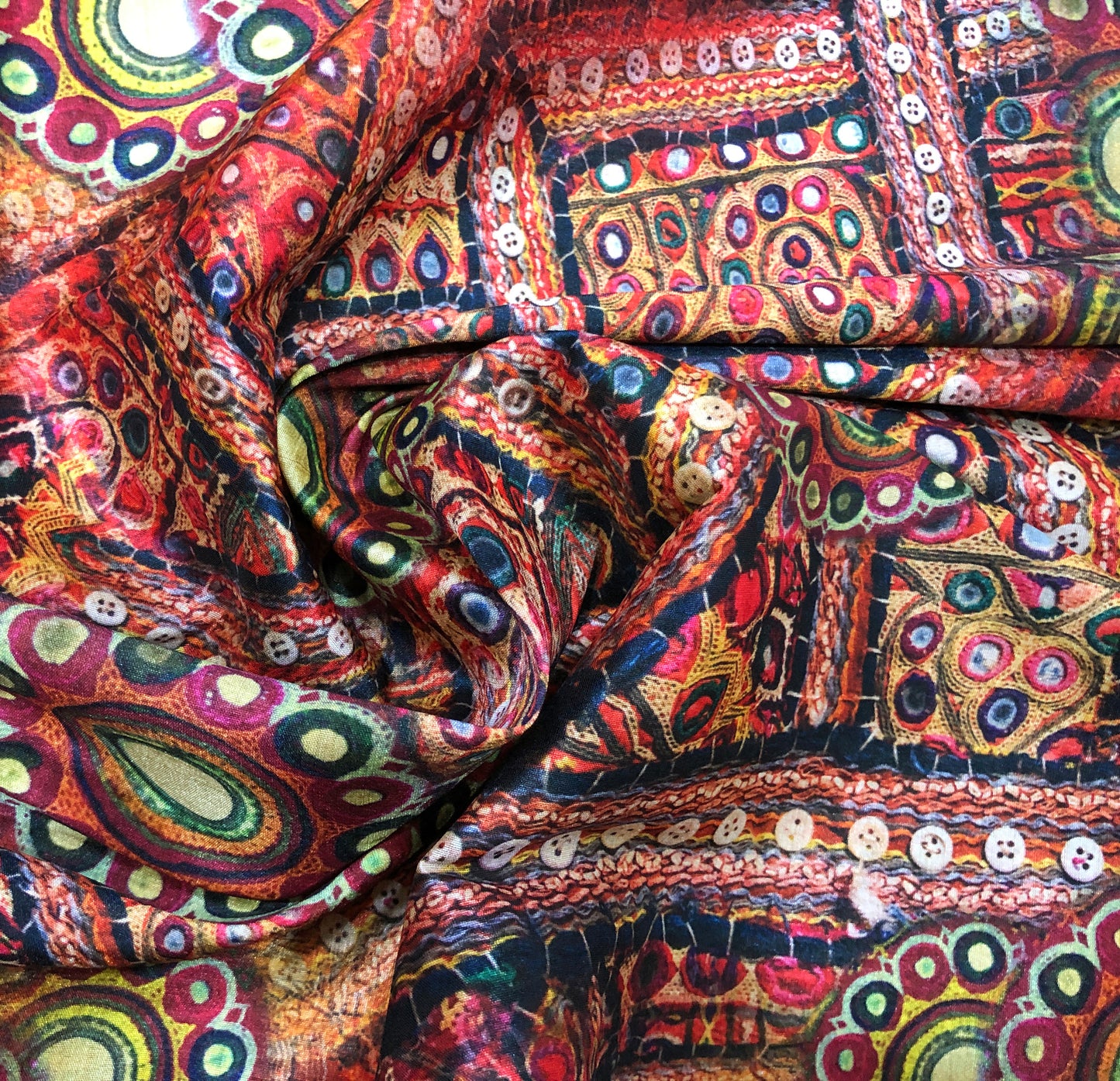 Beautifully printed Indian Folk Art Chennai Silk Fabric