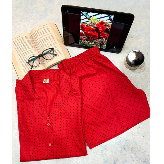 red-polka-dot-cotton-night-wear-for-women
