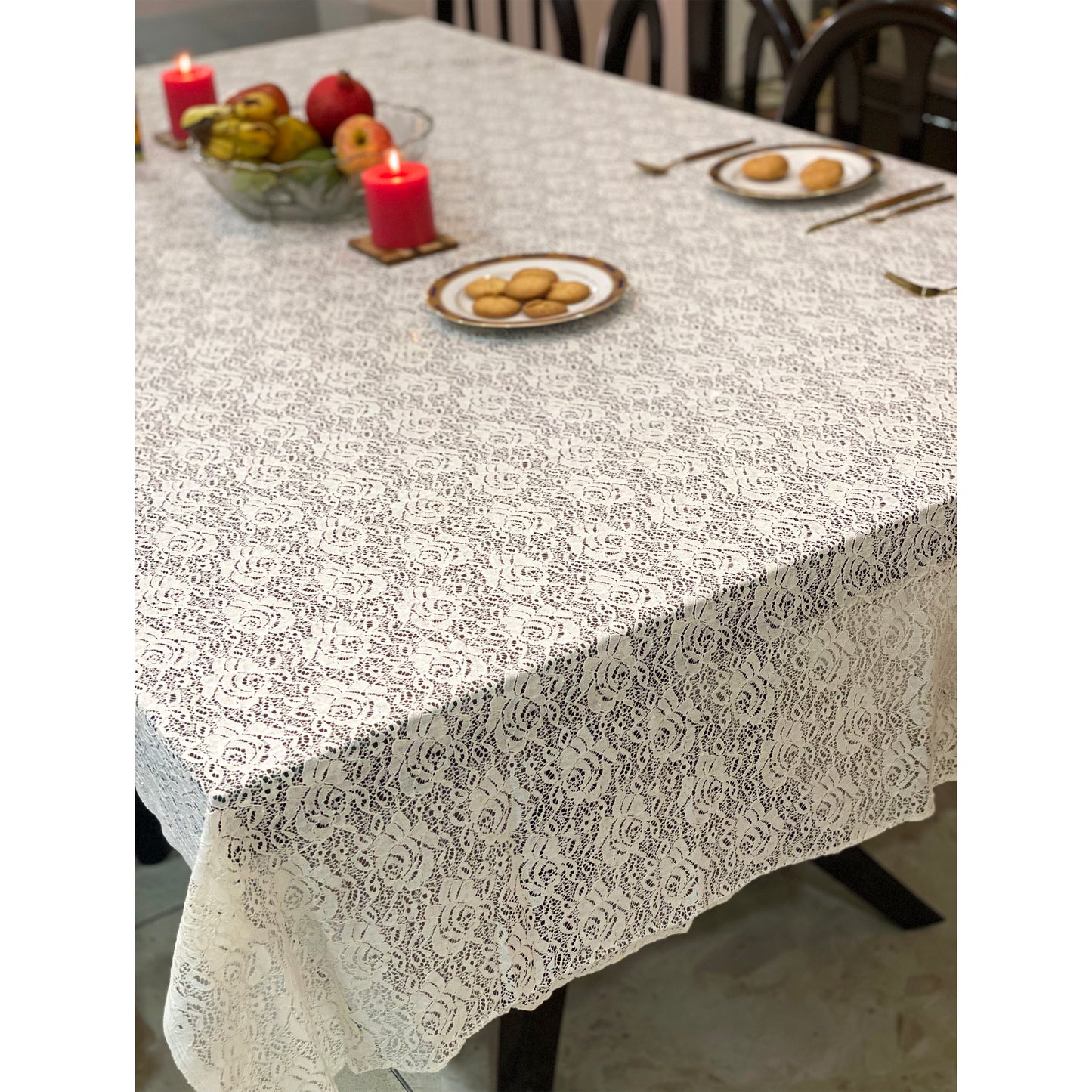 white net dining table cloth 4 seater