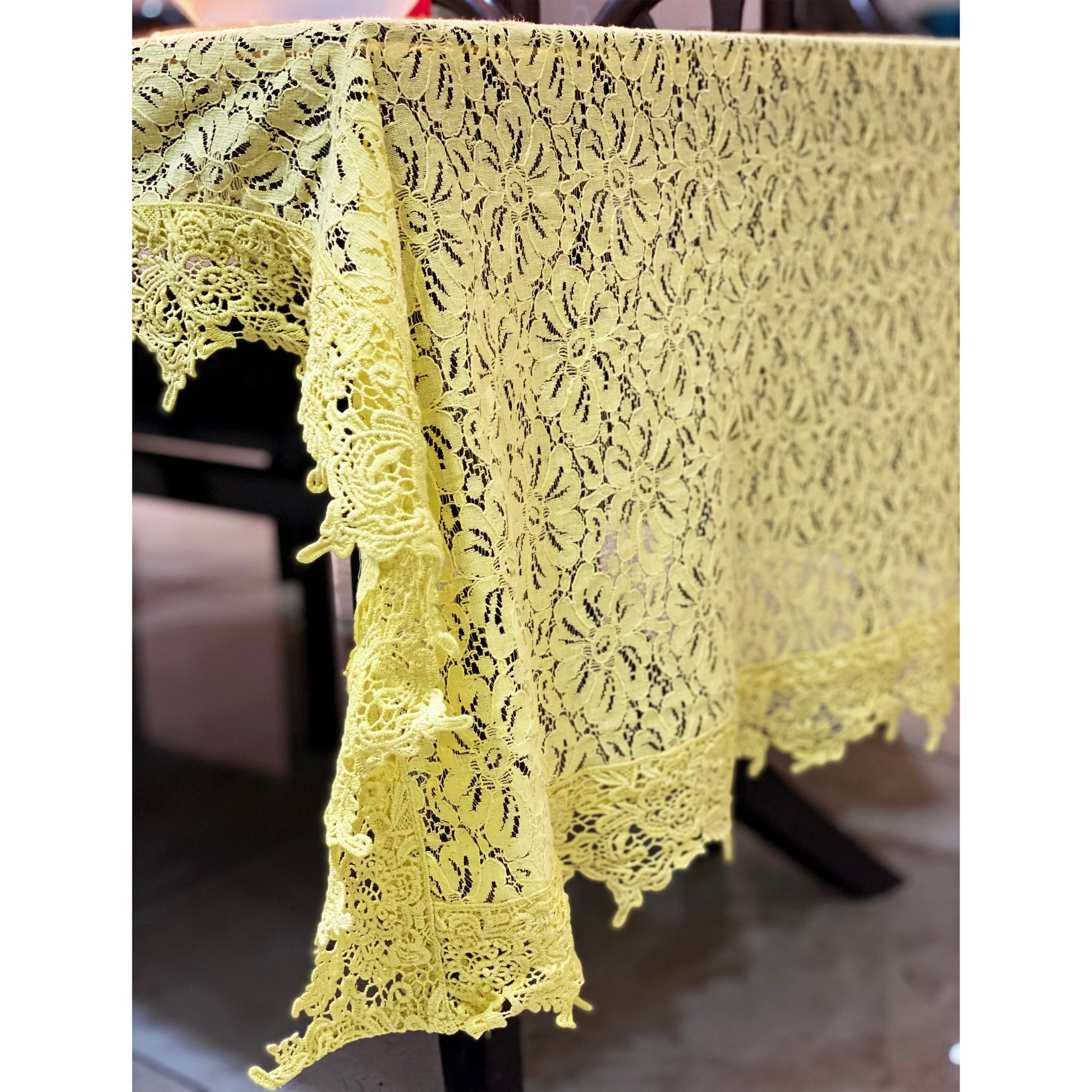 bright yellow net and lace table cover in unique design