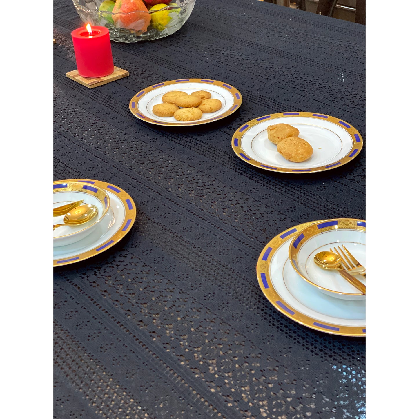 black net table cloth cover online for 6 seater