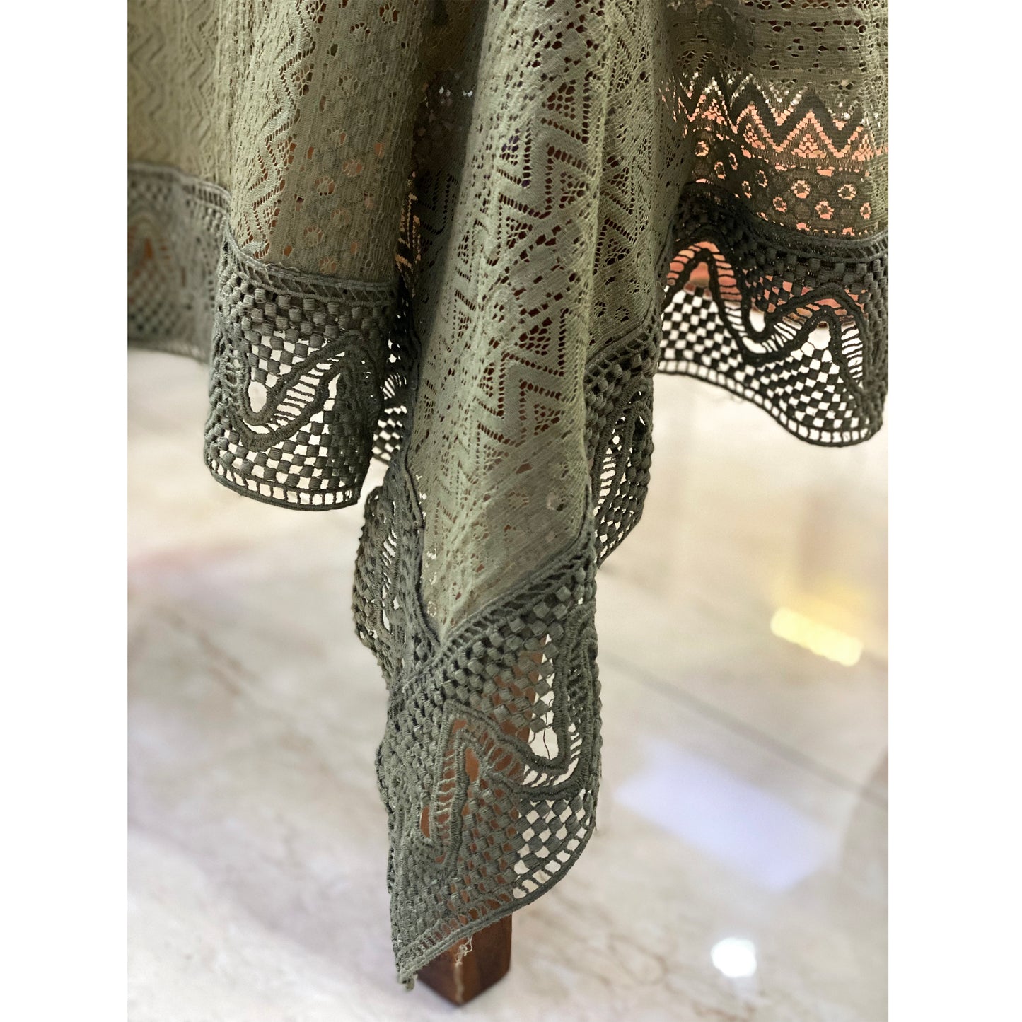 small centre table cloth in green colour net fabric