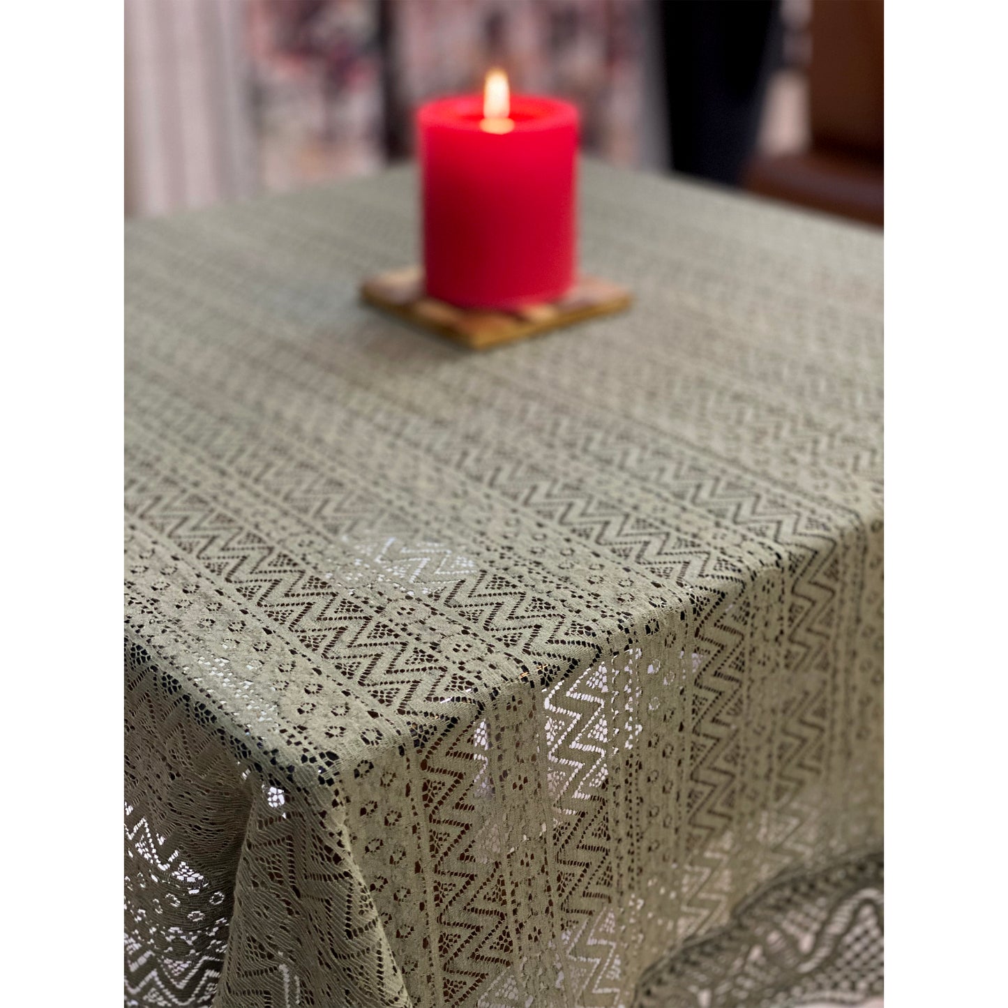 glass table cloth cover in green colour net fabric