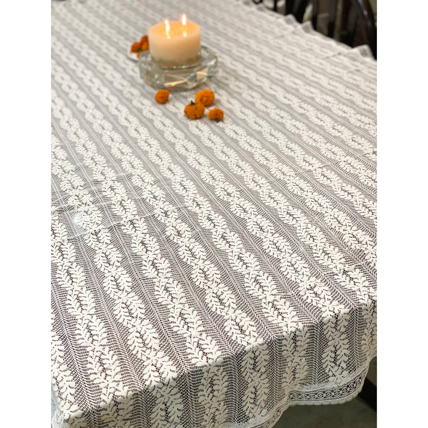 table cloth in white net fabric for dining table and dinner parties