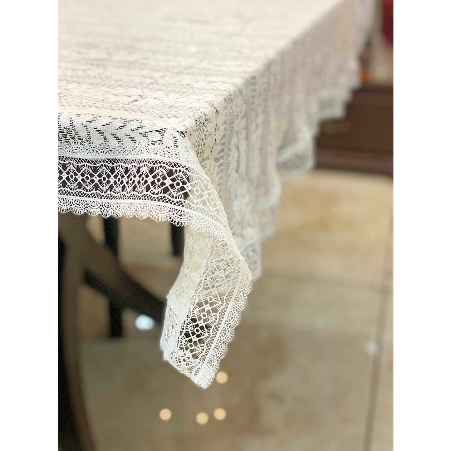 white-lace-net-table cover-for christmas decor
