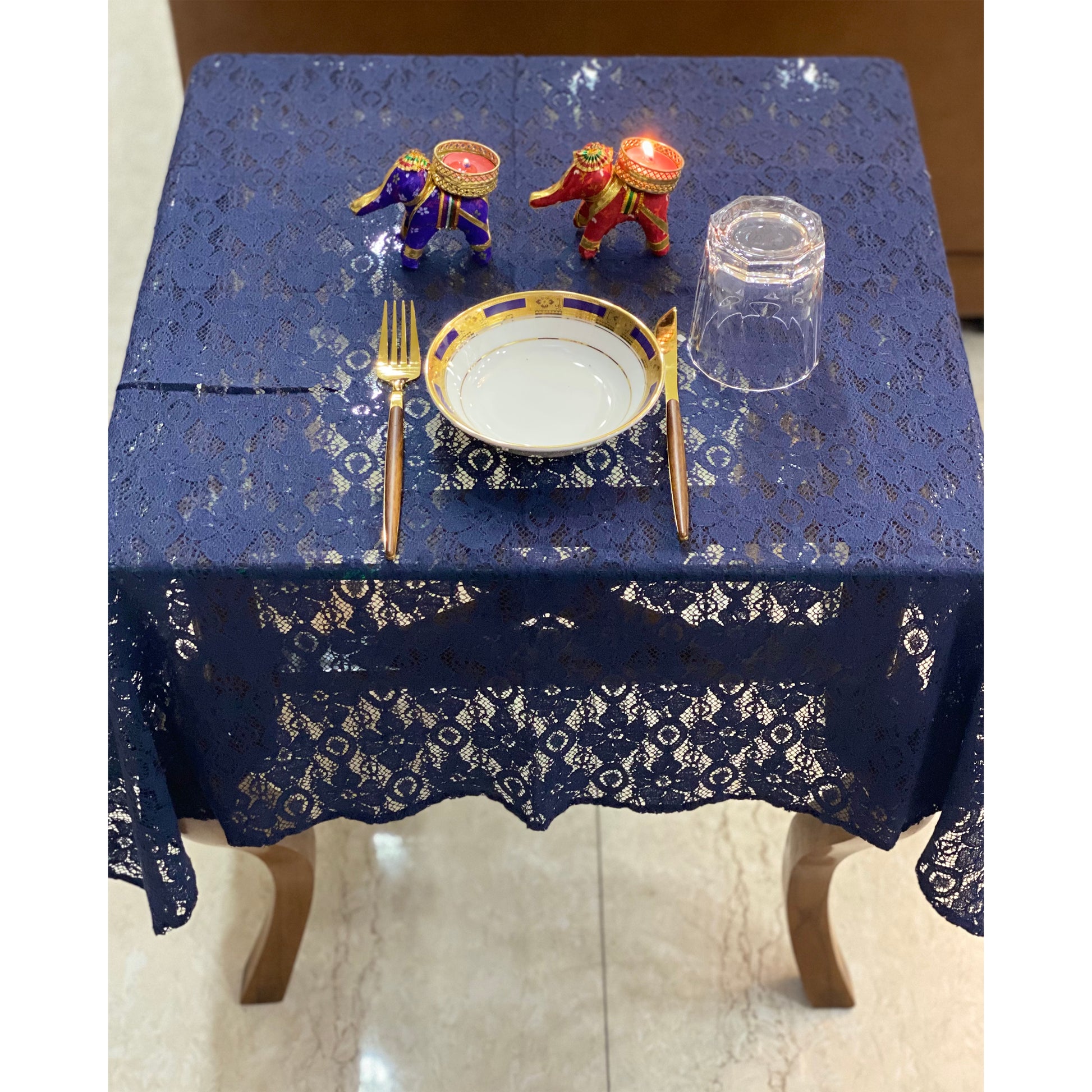 net and lace blue tea table cloth online
