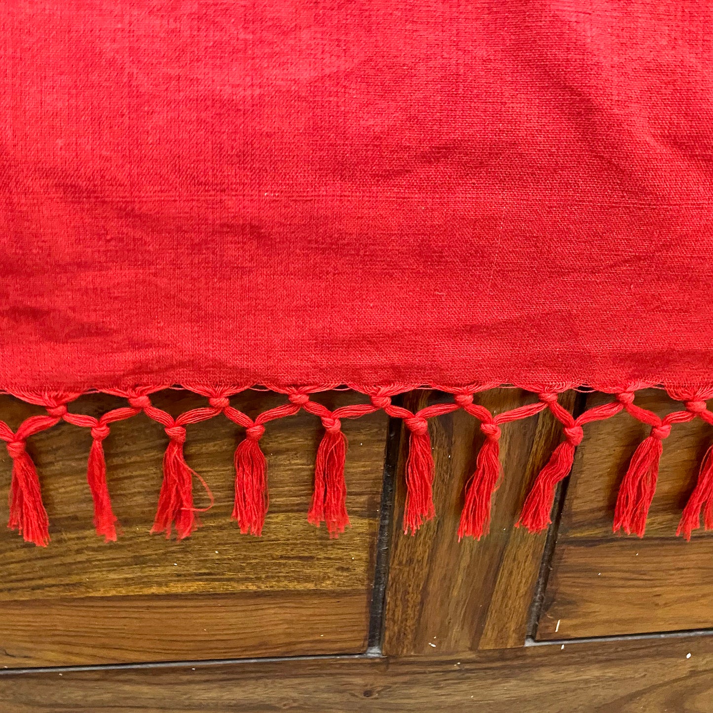 Scarlet Red Handloom Bed Cover With Pillow Covers