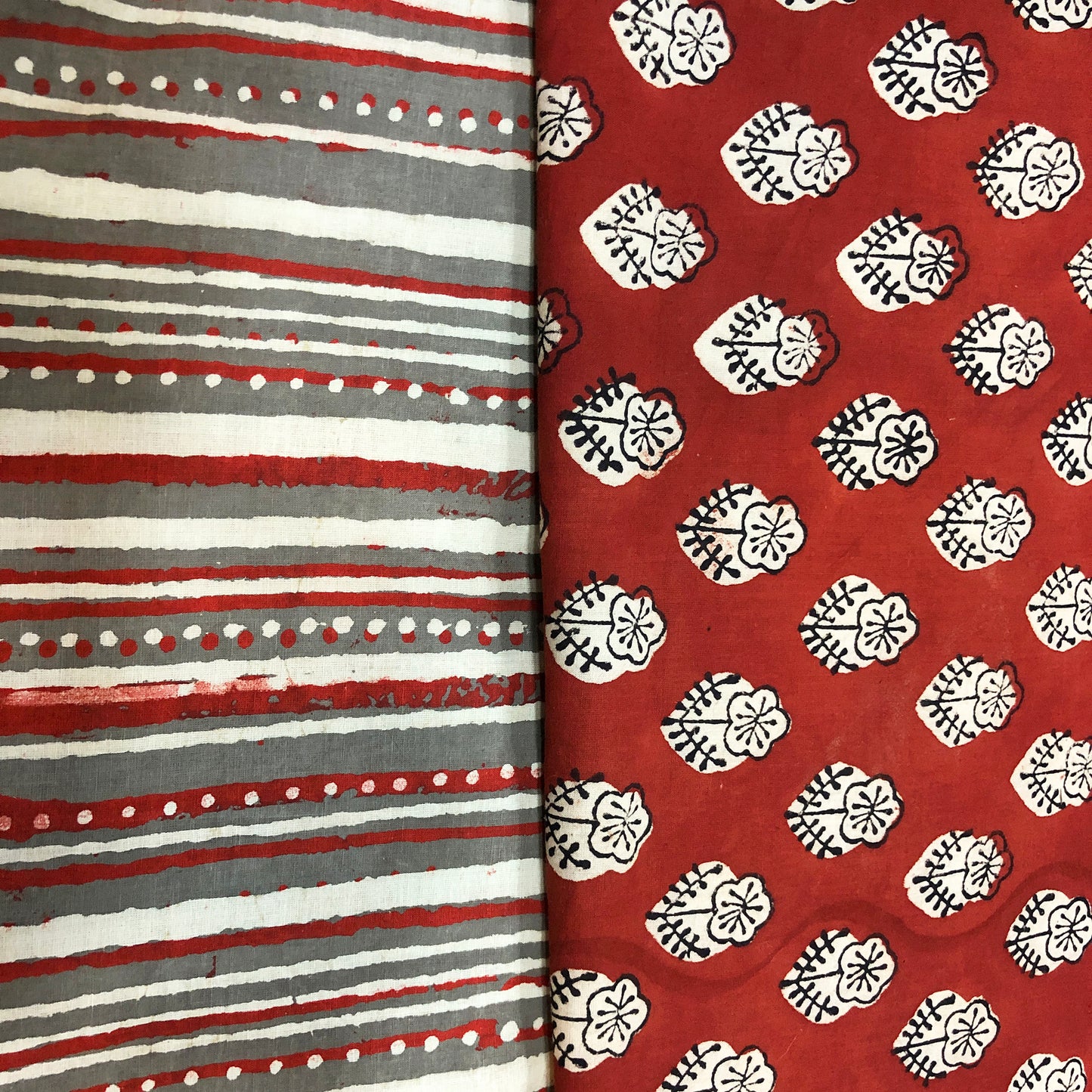 Summery Red & Grey Cotton Fabric Suit Length