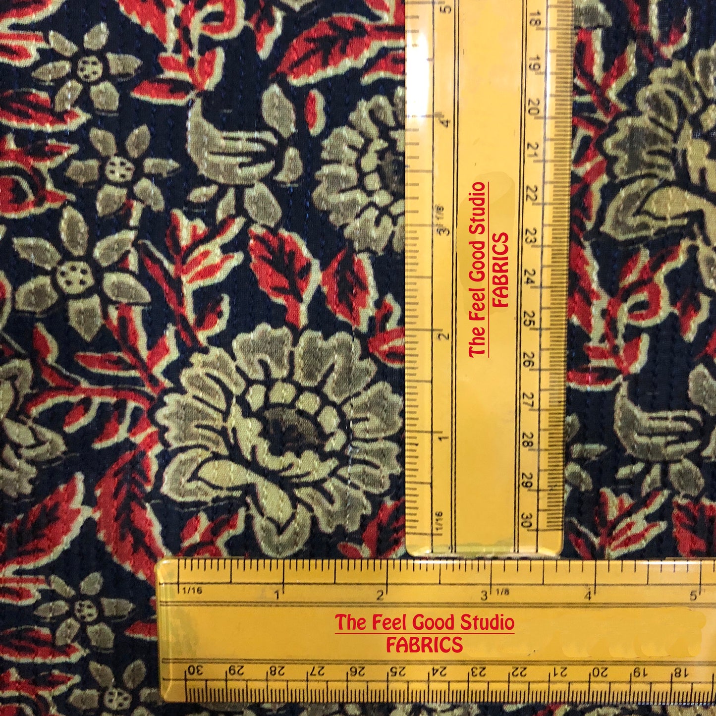 Tusser Kantha Gold & Red Exotic Print