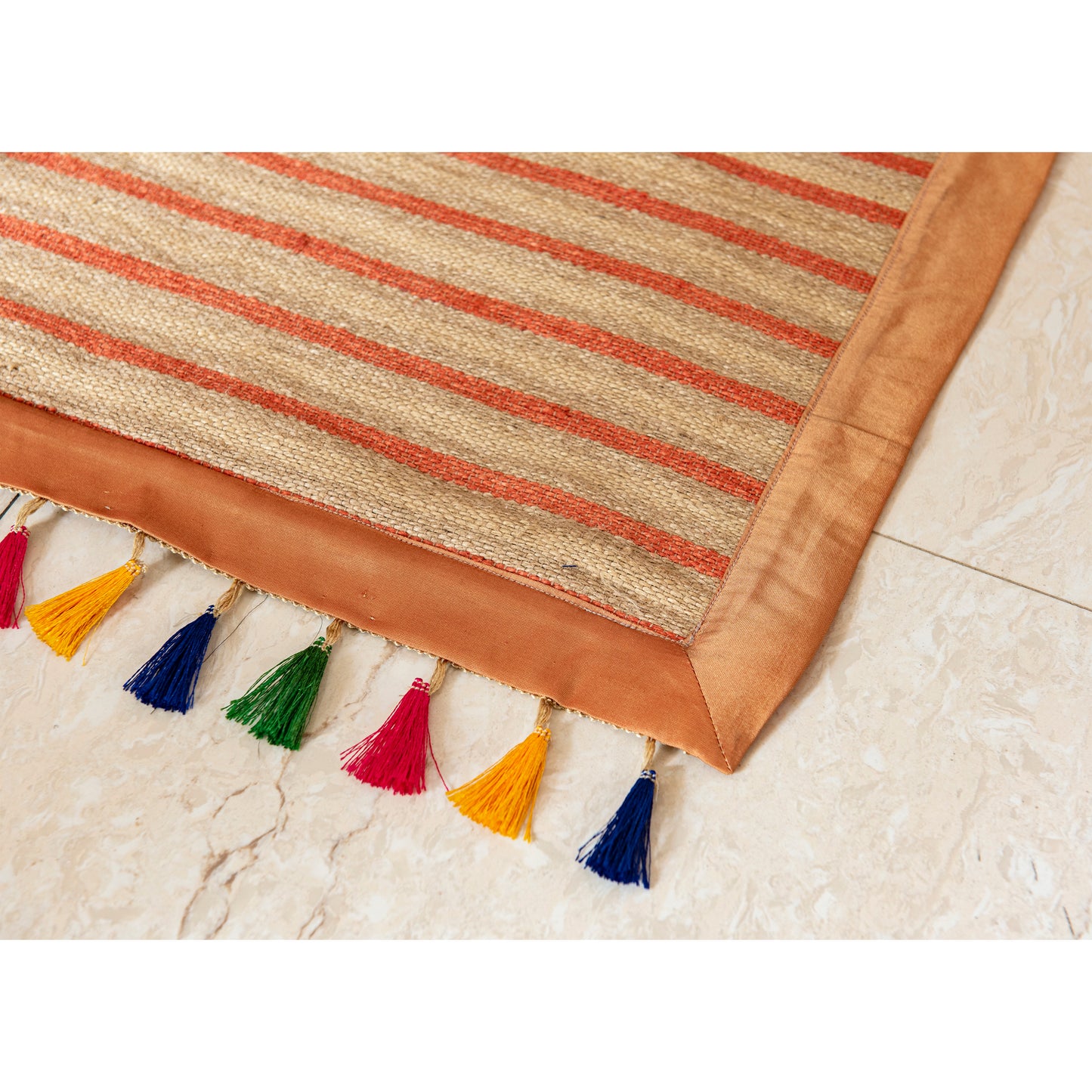 Orange & Beige Rug With Tassels