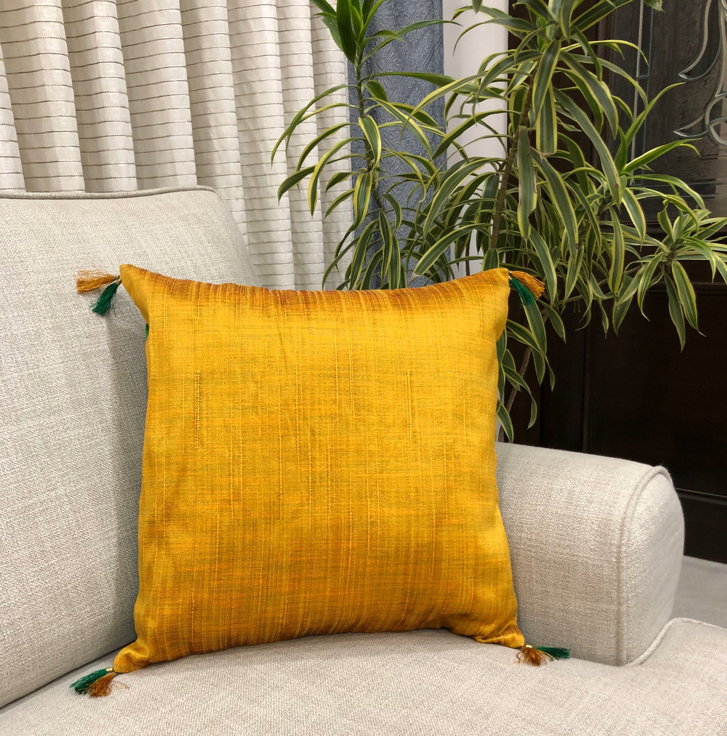 Festive Stripes Tussar Silk Cushion Cover