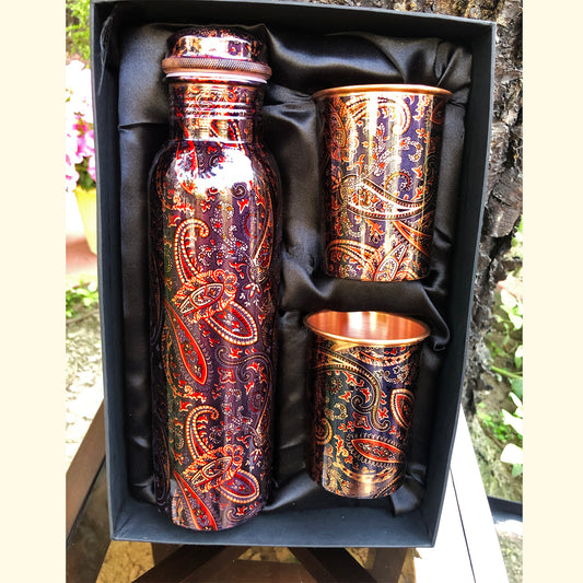 Pretty Paisleys Copper Bottle & Glass Set