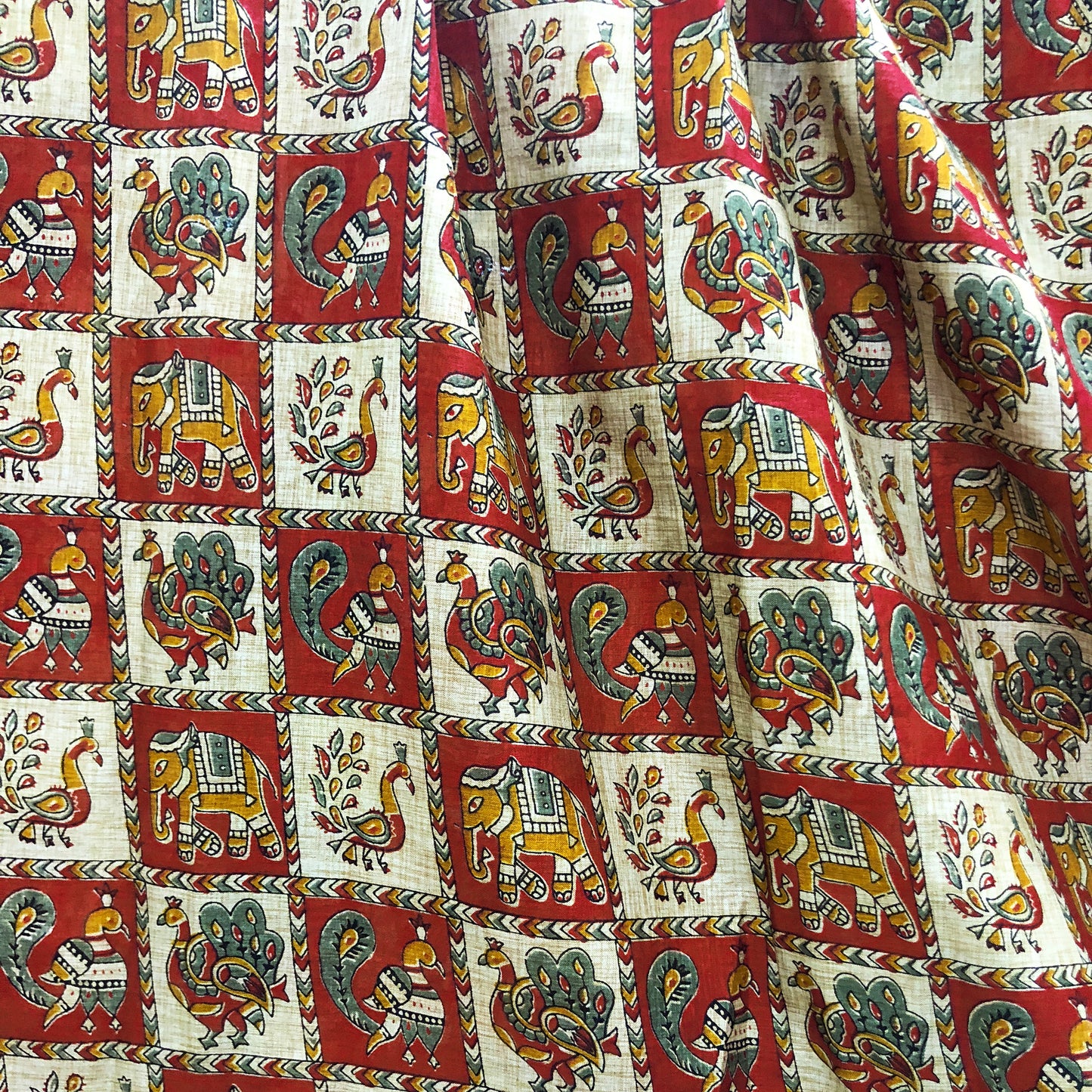 Tusser Silk Haathi Mor Dosti Print